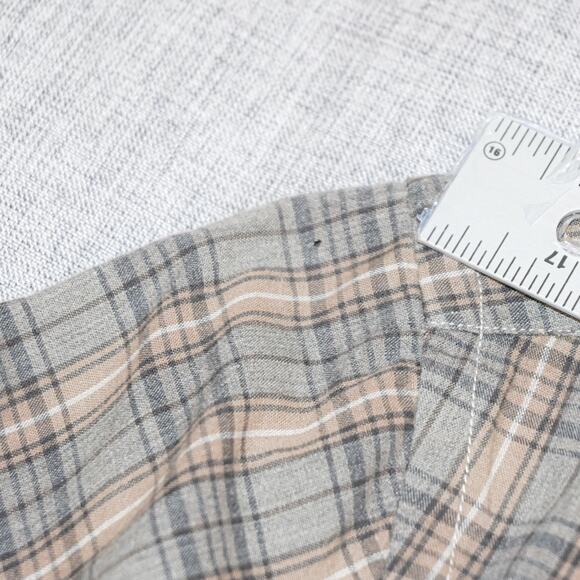 All Saints x Shuttle Nots Japan Komoro LS Shirt Gray beige Plaid size Medium - Picture 7 of 8